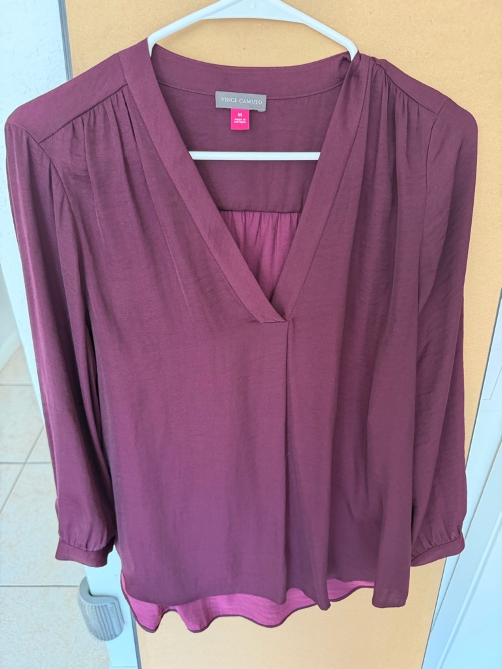 Vince Camuto Plum Long-Sleeve V-Neck Blouse